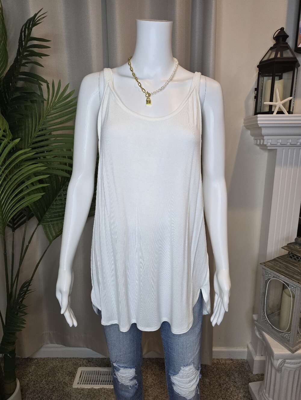 FREE PEOPLE WE THE FREE LOW OPEN BACK TANK TOP, CREAM L